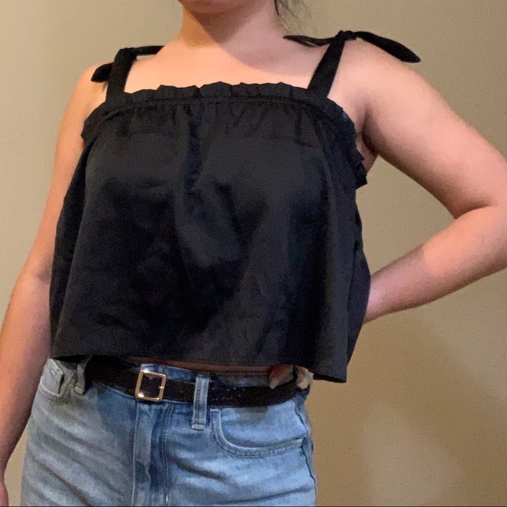 NWOT Express Black Satin Tie Shoulder Crop Top